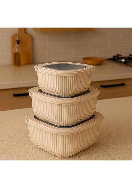 Renkli Kilitli Kapaklı Saklama Kabı Difrize Mikrodalga ve Buzdolabı Uyumlu Düzenleyici (Bej)