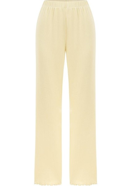 Kare Yaka Ribana Uzun Kollu Pijama Takımı / Sarı modelleri