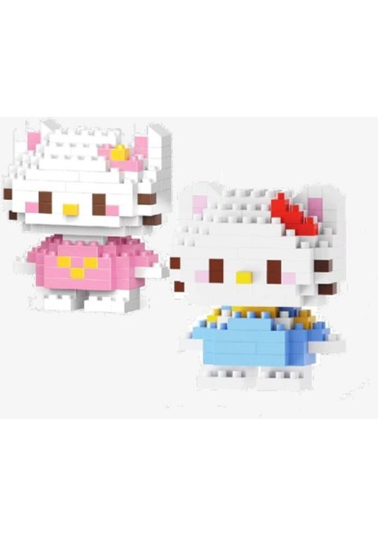 Hello Kitty ve Arkadaşı Çift Nano Blok Seti | Pembe & Mavi Kawaii Yapı Figürleri