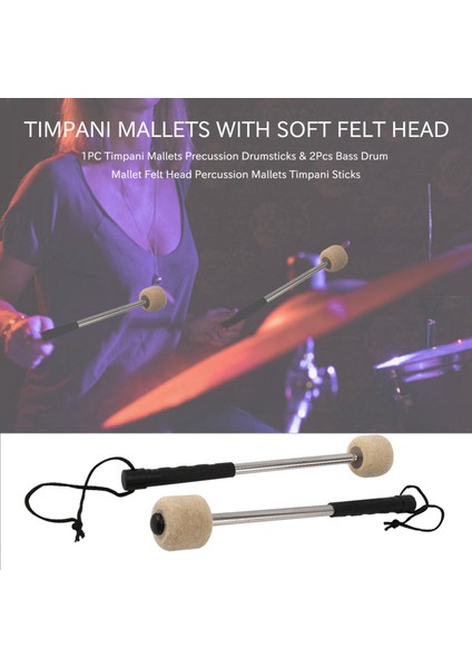 2pcs Bas Davul Kırpısı Keçe Baş Perküsyon Tokmak Timpani Sopa Paslanmaz Çelik Sap, Beyaz (Yurt Dışından) modelleri