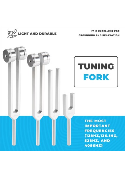 Tuning Çatal Seti (128Hz, 136.1Hz, 512Hz, 4096Hz) Çatalları Refleks Çekiçle Tutma Çatallı Çakra Seti Şifa Müzikal (Yurt Dışından) fırsatları