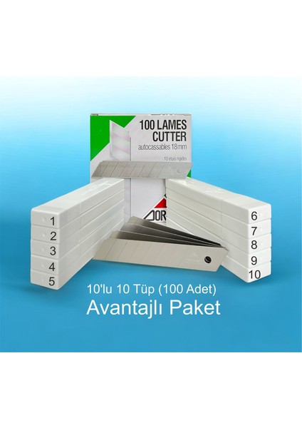 1404 Geniş Maket Bıçağı Yedeği 18MM 7 Kırımlı 100 Adet