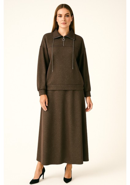 56097 Önden Yarım Fermuarlı Sim Iplikli Etekli Takım #10-25#