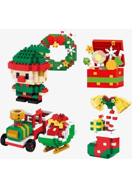 6'lı Yılbaşı Nano Blok Dekor Seti: Noel Çelengi, Tren, Elf ve Kış Temalı Yapı Paketi