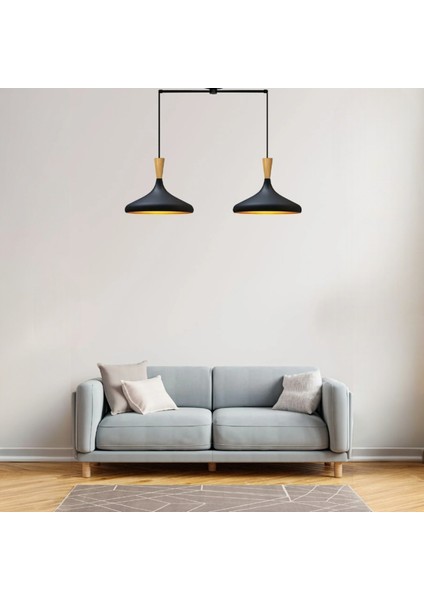 Ikili Siyah Champion Ahşap Huni Başlık Avize Sarkıt Salon Mutfak Butik Lamba Aydınlatma Avizeler fırsatları