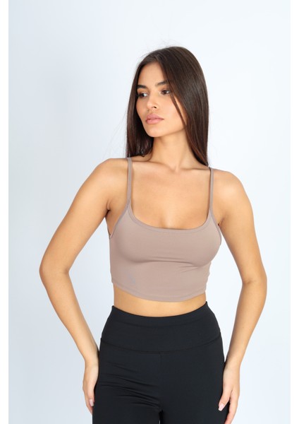 Crop Fit Sütlü Kahverengi Askılı Spor Bra fiyatları