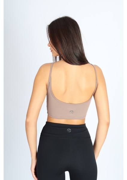 Crop Fit Sütlü Kahverengi Askılı Spor Bra modelleri