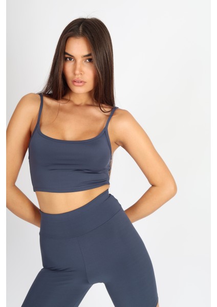 Crop Fit Sütlü Kahverengi Askılı Spor Bra