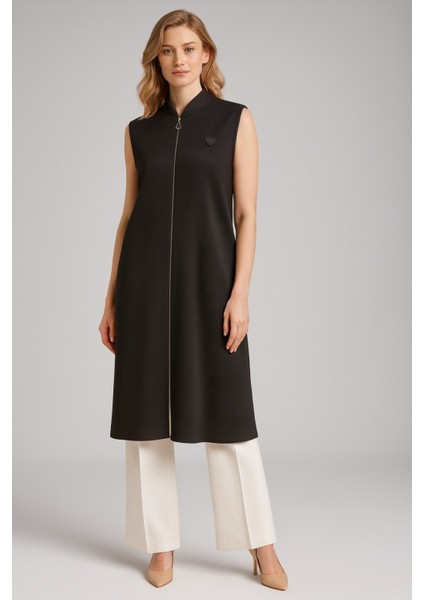 1021 Fermuarlı Cepli Göğsü Arma Detaylı Yelek #10-25#