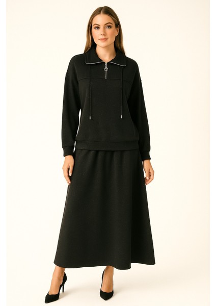 56097 Önden Yarım Fermuarlı Sim Iplikli Etekli Takım #10-25#