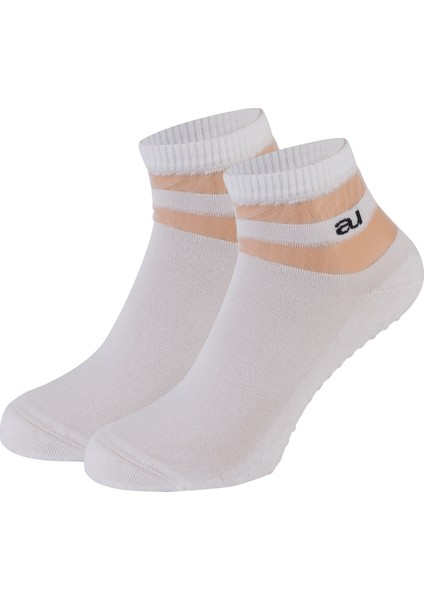 Kadın Kaydırmaz Taban Şeffaf Çizgili Beyaz Yoga ve Pilates Çorabı