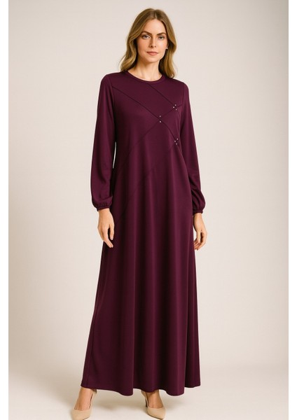 1089 Nevrürlü Göğsü Boncuk Detaylı Kolları Lastikli Duru Elbise #10-25#