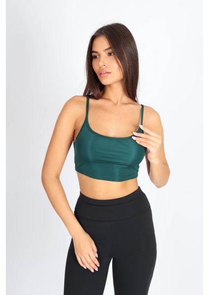 Crop Fit Sütlü Kahverengi Askılı Spor Bra