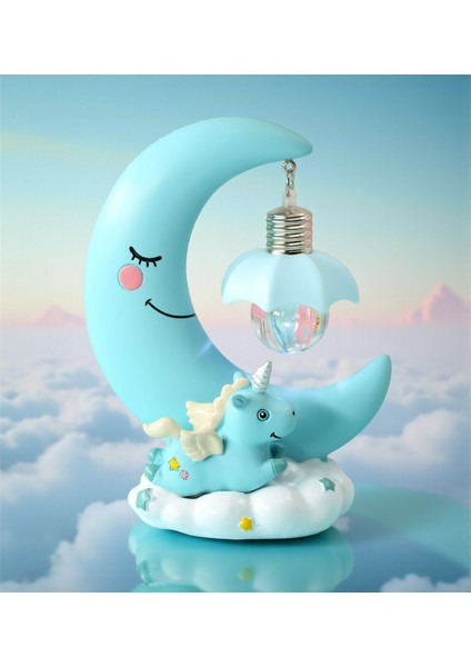 13.5cm Unicorn Figürlü Ay Tasarımlı LED Gece Lambası – Pil ile Çalışan Dekoratif Masa Üstü Işık, Çocuk Odası, Bebek Odası ve Hediye Için Masaüstü Lamba fiyatları