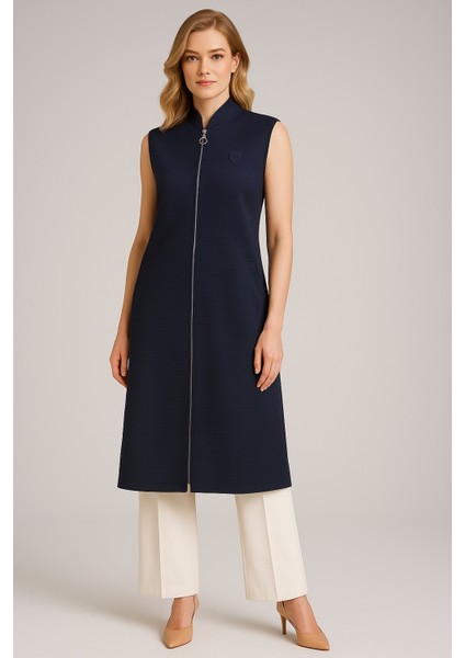 1021 Fermuarlı Cepli Göğsü Arma Detaylı Yelek #10-25#