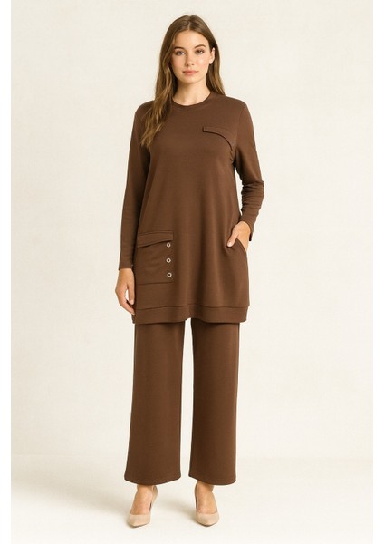 944 Cepli Kuşgöz Detaylı Penye Ikili Tunik Takım #10-25#