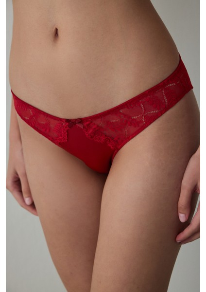 Kırmızı Bow Detailed Slip Külot