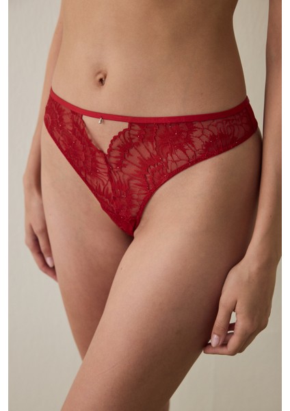 Kırmızı Sequin Lace Tanga Külot