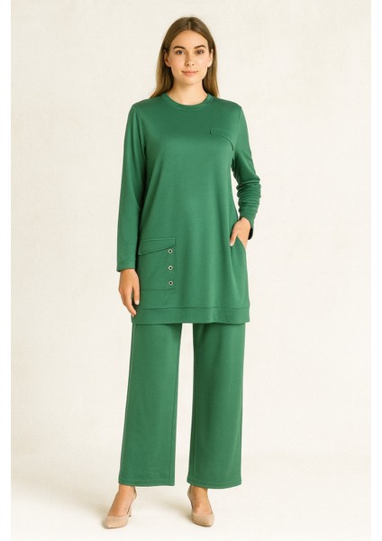 944 Cepli Kuşgöz Detaylı Penye Ikili Tunik Takım #10-25#