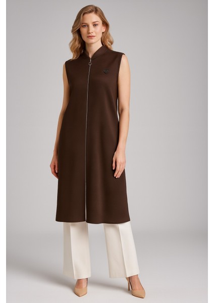 1021 Fermuarlı Cepli Göğsü Arma Detaylı Yelek #10-25#