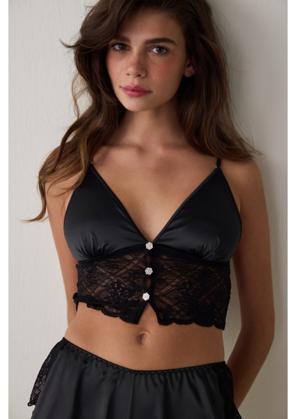 Siyah Satin Lace Cami