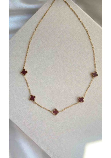Gold Mini Bordo Yonca Model Çelik Kolye indirimleri