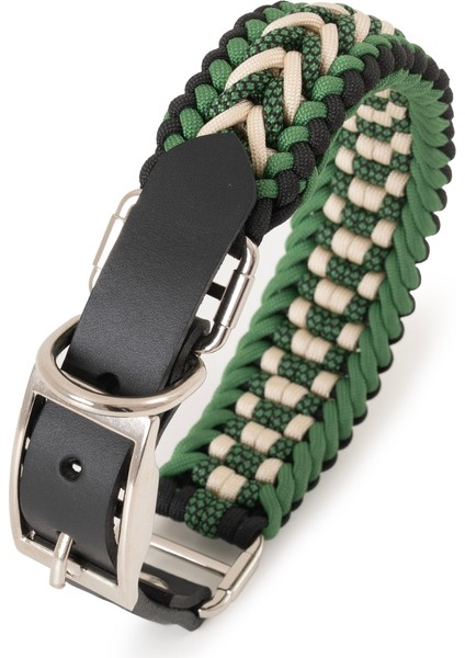 El Örgüsü Paracord & Deri Köpek Tasması – Dayanıklı Ayarlanabilir, Metal Tokalı, Orta ve Büyük Irk