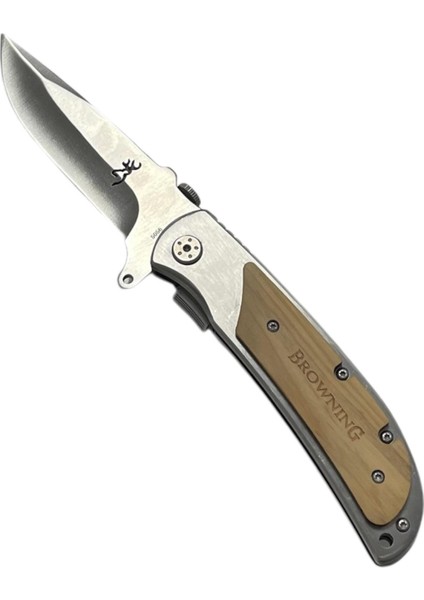 Browning Yarı Otomatik Ahşap Kabzeli Kemer Klipsli 23CM Outdoor Çakı