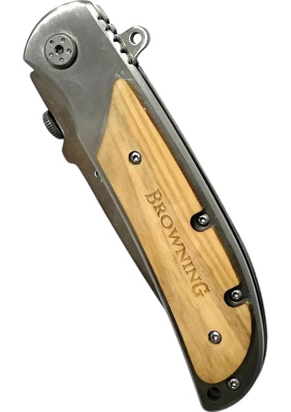 Browning Yarı Otomatik Ahşap Kabzeli Kemer Klipsli 23CM Outdoor Çakı modelleri