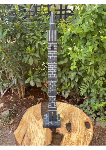 El Yapımı Ahşap Diyarbakır Dört Ayaklı Minare - Taş Görünüm - Yükseklik 53 cm