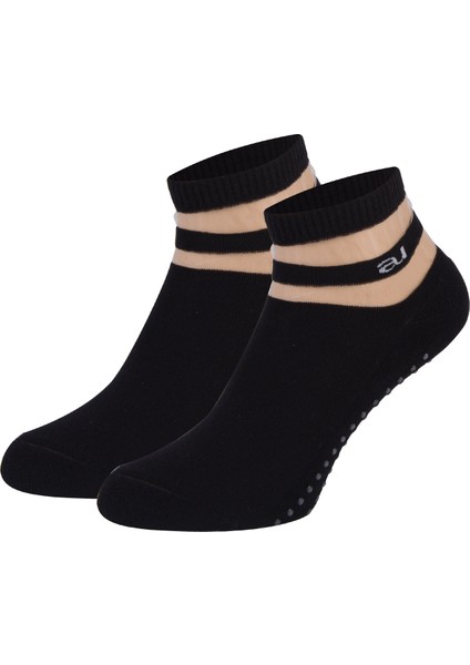 Kadın Kaydırmaz Taban Şeffaf Çizgili Siyah Yoga ve Pilates Çorabı