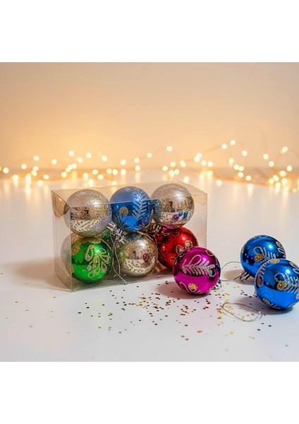 Desenli Karışık Renk Parlak Top Yılbaşı Süsü 6 Lı (2505090) fiyatları