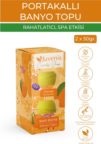 Kozmetik 2'li Banyo Topları Doğal Hindistan Cevizi Buğday Yağı ve E Vitaminli Portakallı Banyo Bombası 50 gr