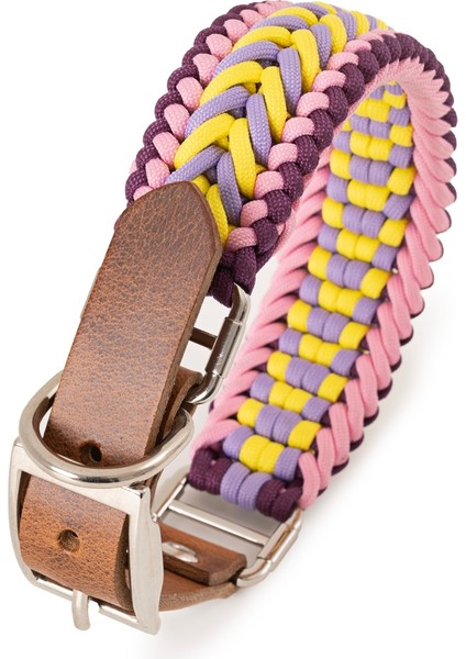 El Örgüsü Paracord & Deri Köpek Tasması – Dayanıklı Ayarlanabilir, Metal Tokalı, Orta ve Büyük Irk