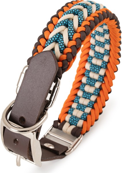 El Örgüsü Paracord & Deri Köpek Tasması – Dayanıklı Ayarlanabilir, Metal Tokalı, Orta ve Büyük Irk