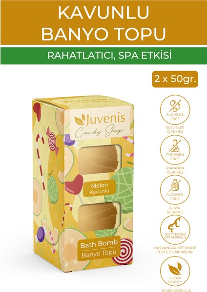 Kozmetik 2'li Banyo Topları Doğal Hindistan Cevizi Buğday Yağı ve E Vitaminli Kavunlu Banyo Bombası 50 gr