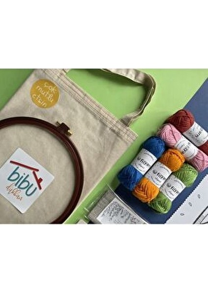 Seti Bez Çanta ile Birlikte 25 cm Kasnak ve Pamuklu İplerle Geliyor modelleri