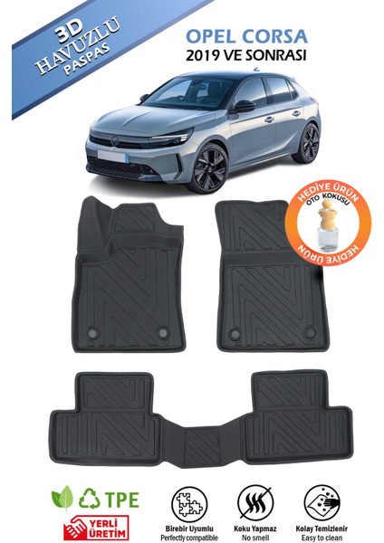Havuzlu 3D Siyah Paspas Takımı, Opel-Corsa 2019-2023 Arası, 3D Havuzlu Paspas