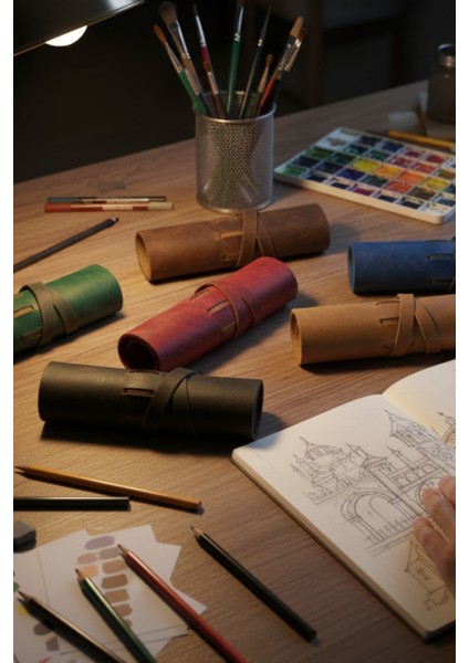 Kahverengi Hakiki Deri Rulo Kalemlik – Ayarlanabilir Kalem Bölümleri El Yapımı Kalem Çantası Organizer indirimleri