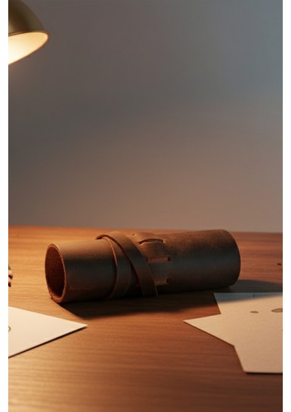 Kahverengi Hakiki Deri Rulo Kalemlik – Ayarlanabilir Kalem Bölümleri El Yapımı Kalem Çantası Organizer