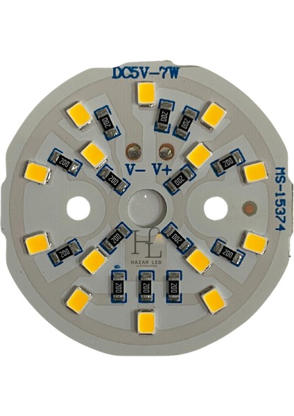 5 Volt 7 Watt Smd 2835 Ledli Hazır Projektör Ledi Gün Işığı Yuvarlak Pcb Avize Ledi 44MM (3 Adet)