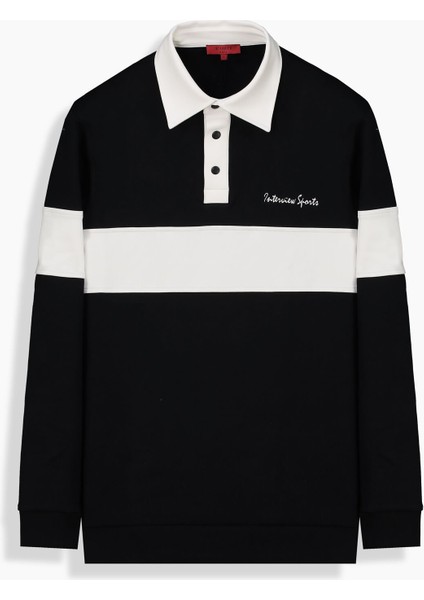 Polo Yaka Siyah Sweatshirt Siyah - Xxl