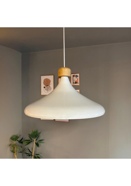 45 cm Çap Xl Beyaz Geniş Ahşap Başlık Avize Tekli Sarkıt Lamba Restoran Salon Mutfak Avize fırsatları