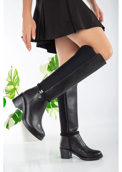 Olha Siyah Cilt Topuklu Çizme modelleri