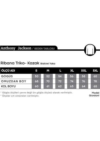 Premium Pamuk Ribana Triko Kazak Giordani
