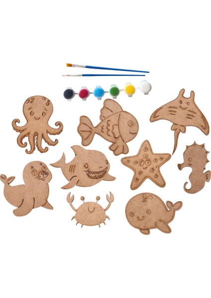 Deniz Hayvanları Ahşap Boyama Seti – Çocuk Aktivite Eğitici Hobi Seti