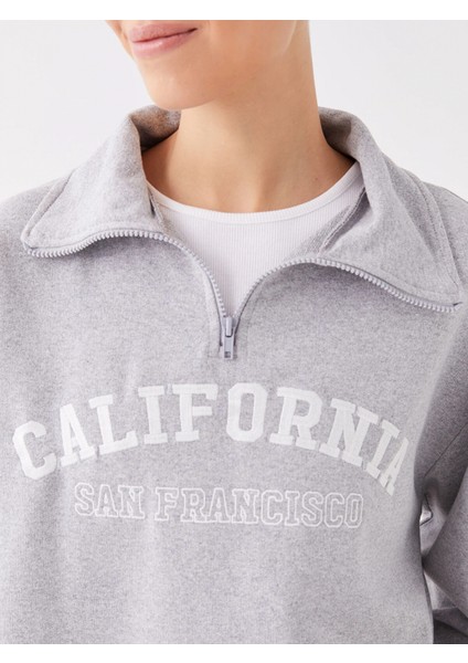 Lcw Modest Gri Gömlek Yaka Baskılı Uzun Kollu Oversize Kadın Sweatshirt Tunik fırsatları