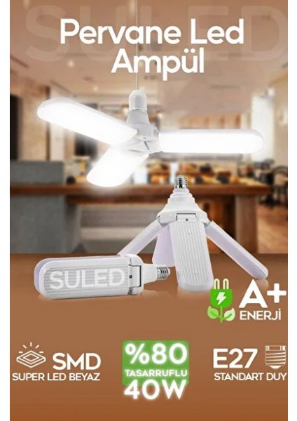 i Beyaz 3 Kollu Katlanabilir Pervane LED Ampul 30 Waat