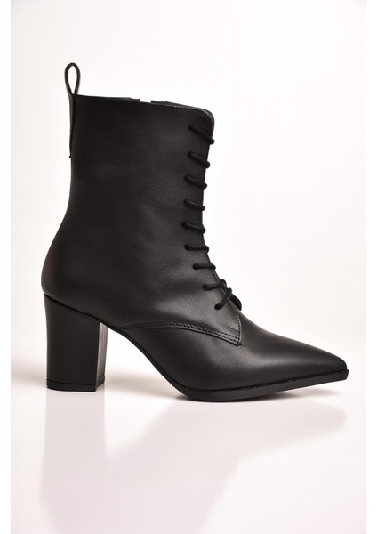 Kadın Topuklu Bot Sivri Burun Bağcıklı Yandan Fermuarlı Kalın Ökçe fiyatları