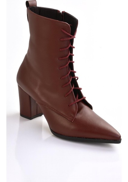 Kadın Topuklu Bot Sivri Burun Bağcıklı Yandan Fermuarlı Kalın Ökçe fiyatları